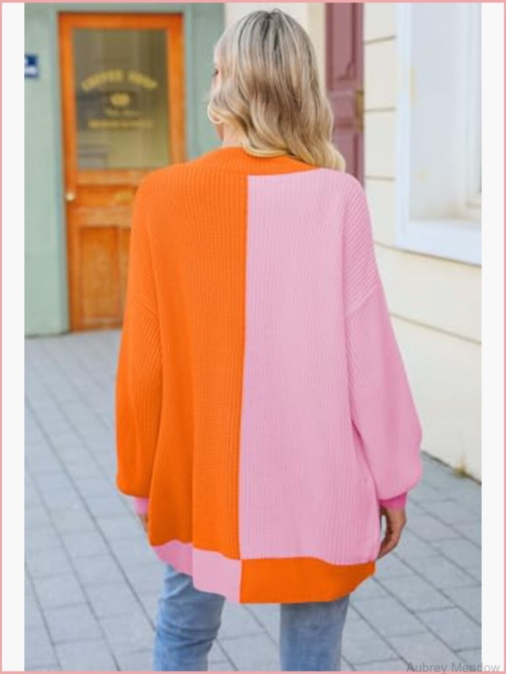 Oversized Open Front Ribbed Knit Batwing Sleeve Cardigan with Pockets - Picture 5 of 7